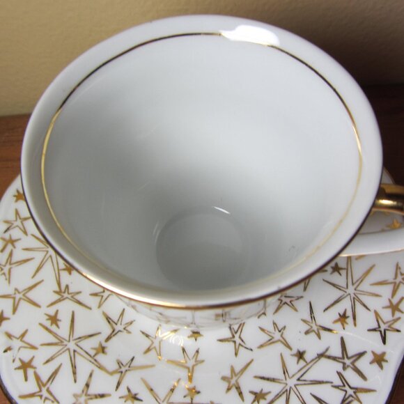 MZ Czechoslovakia vintage gold stars 6 oz teacup espresso & saucer (W5409) - Picture 5 of 11